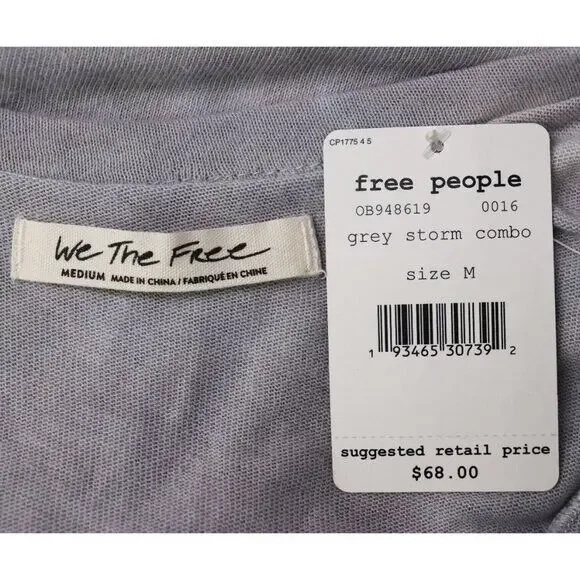 NWT Free People All Mine Tie Dye Tee Shirt Cotton V-Neck Grey Storm Medium - Picture 5 of 10